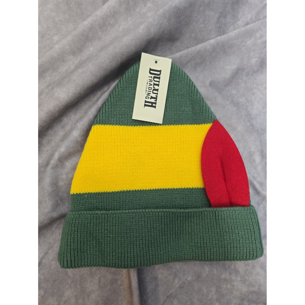 Duluth Trading Co Hat Beanie Mens One Size Green Striped Elf Christmas NWT